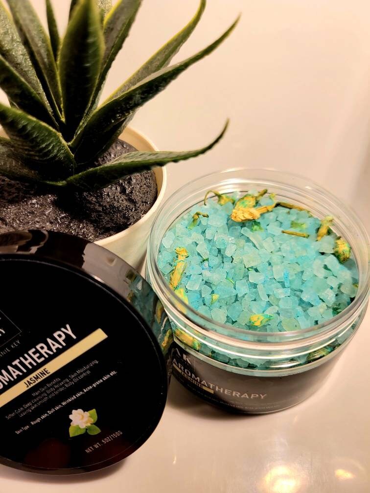 Aromatherapy Bath salts 150g /5oz jars Jasmine rose Lavender Eucalyptus Bathroom Scent Shower Bathtub Bath Smell Gift Beauty