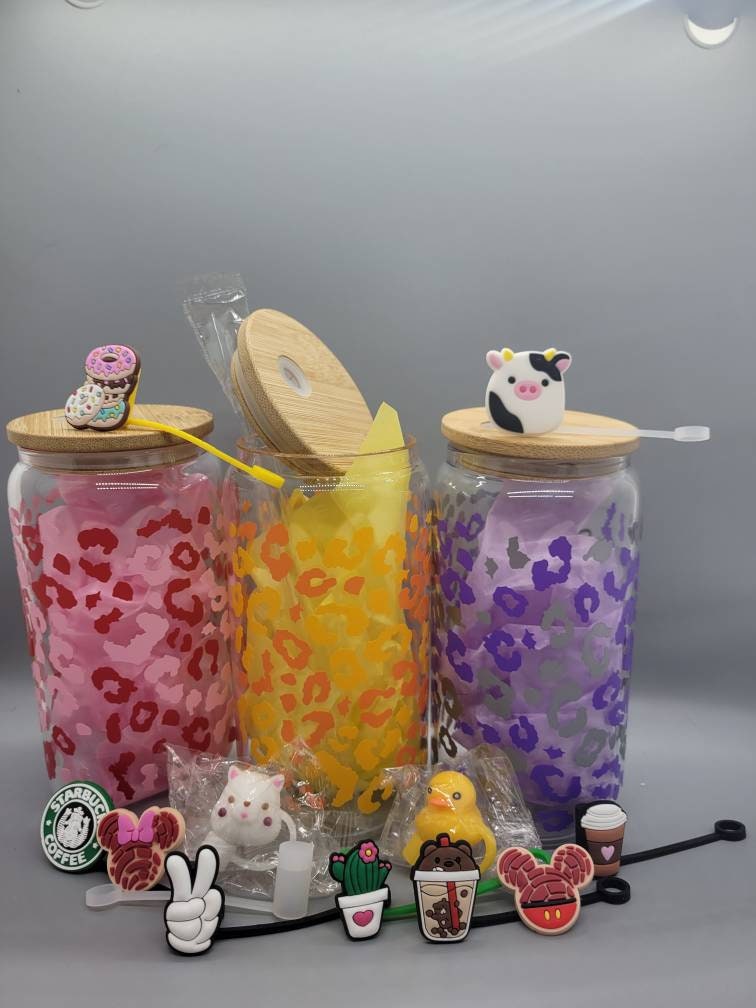 Custom / Personalized / Name 16oz Iced Coffee Glass with Bamboo Lid & Plastic Straw, Can Shaped Coffee Cup Gift
