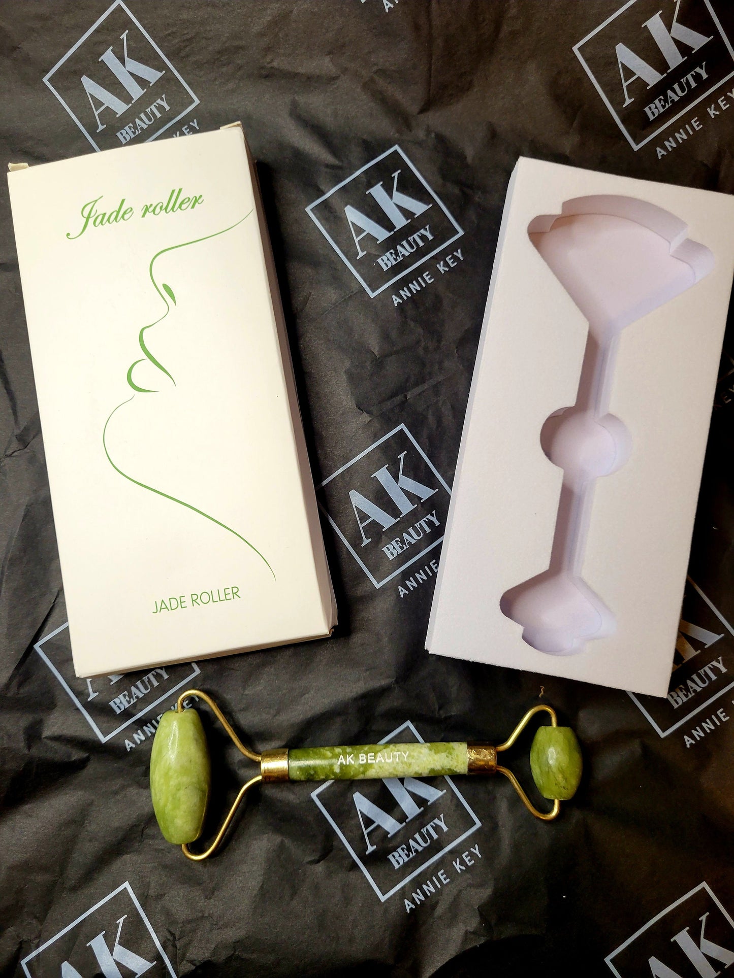 Facial spa skin face roller + gua sha GIFT SET / 100% natural jade stone set by AnnieKeyBeauty Co. / beauty gift self care body massage