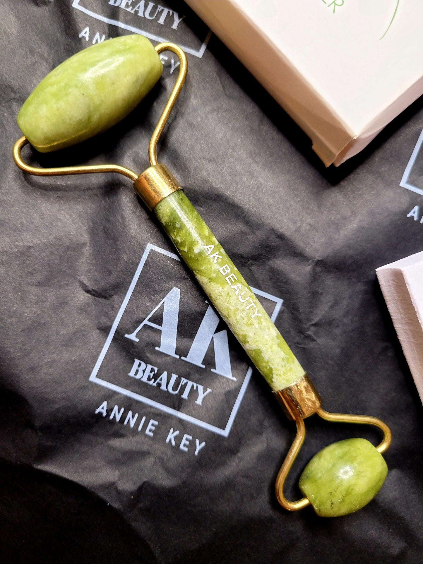 Facial spa skin face roller + gua sha GIFT SET / 100% natural jade stone set by AnnieKeyBeauty Co. / beauty gift self care body massage