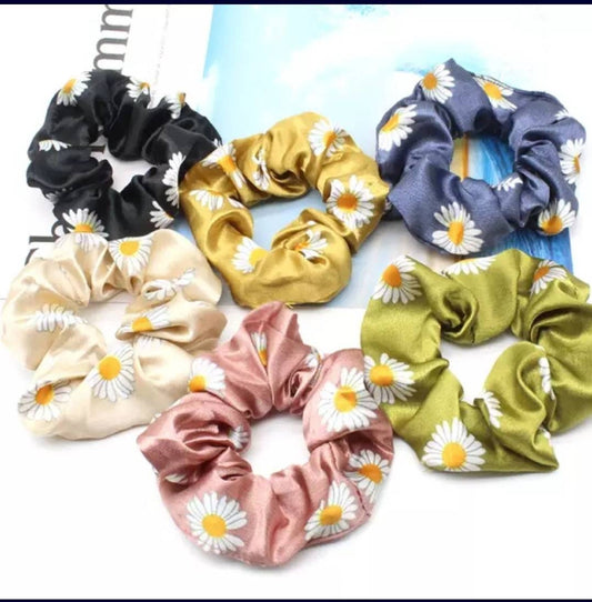 Fall Daisy Silk Scrunchies elasticity in differet colors /bundle gift bag pretty hair ties / gift bath High Quality Handmade