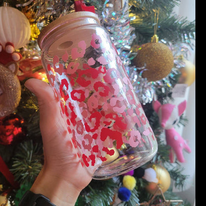 Valentines love sweet  Custom / Personalized / Name 16oz Iced Coffee Glass with Bamboo Lid & Plastic Straw, Can Shaped Coffee Cup Gift