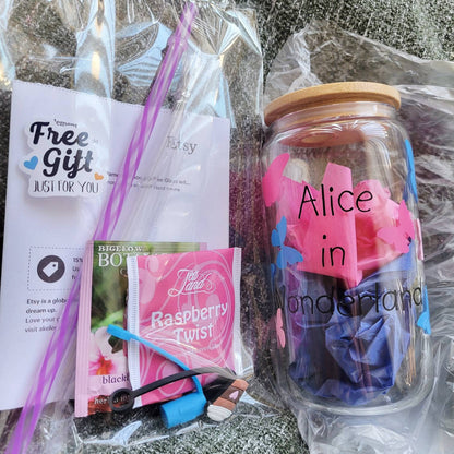 Valentines love sweet  Custom / Personalized / Name 16oz Iced Coffee Glass with Bamboo Lid & Plastic Straw, Can Shaped Coffee Cup Gift