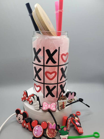 Valentines love sweet  Custom / Personalized / Name 16oz Iced Coffee Glass with Bamboo Lid & Plastic Straw, Can Shaped Coffee Cup Gift