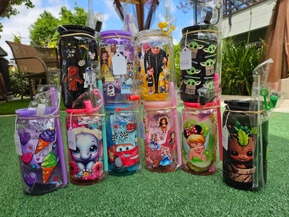 ICECREAM HEARTS GLASS 16oz cup set with lid ,straw and topper / tea coffee juice drink hydrate/ Disney