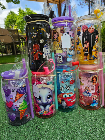 ICECREAM HEARTS GLASS 16oz cup set with lid ,straw and topper / tea coffee juice drink hydrate/ Disney