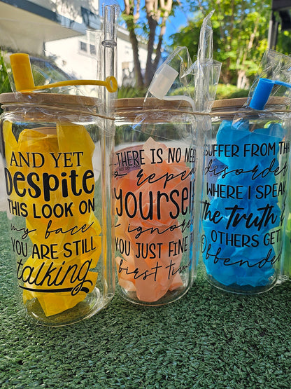 SENSE Sarcastic quotes glass 20oz cup sets / funny daily living/ friend prank fun adults /laugh gift interesting etsy finds cool personalize