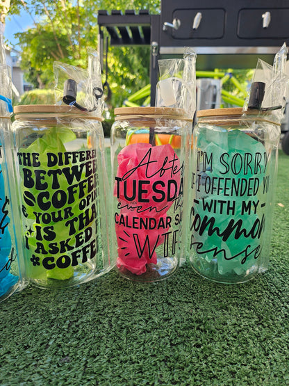 SENSE Sarcastic quotes glass 20oz cup sets / funny daily living/ friend prank fun adults /laugh gift interesting etsy finds cool personalize
